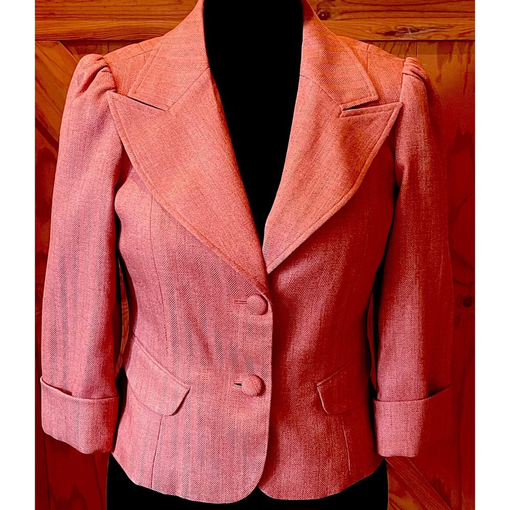 Vintage Y2K Worthington Tangerine Tweed Blazer Jacket Womens 8 Puff Sleeve